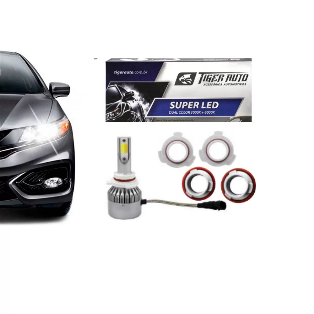 KIT LÂMPADA  4X1  H11, H8, HB3 e HB4 SUPER LED 2D DUAL COLOR 3000 E 6000K 4800LM 12 E 24V DUAS CORES LUZ BRANCA E AMARELA - TIGER - TG10084X1