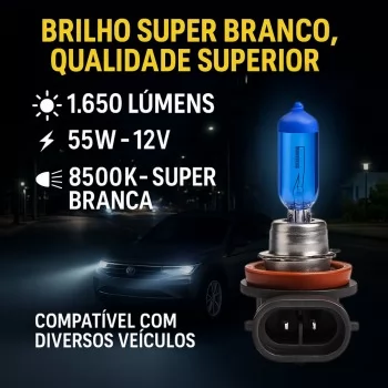 PAR DE LAMPADA SUPER BRANCA H11 12V 55W 4200K- TIGER - TG1012H11