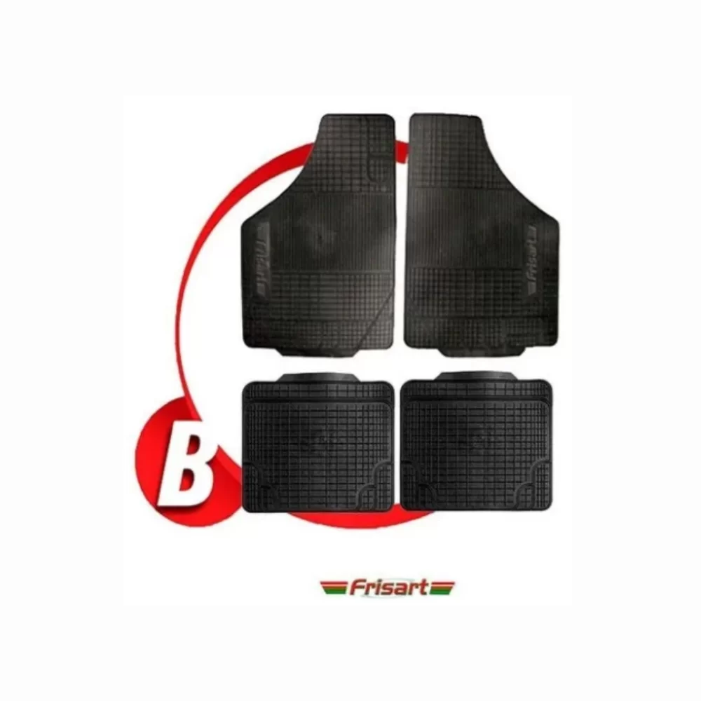 JOGO DE TAPETE AUTOMOTIVO BORRACHA FLEXÍVEL UNIVERSAL MODELO B PRETO COM TEXTURA ANTIDERRAPANTE 4 PEÇAS - FRISART 80006