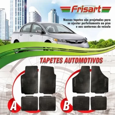 JOGO DE TAPETE AUTOMOTIVO BORRACHA FLEXÍVEL UNIVERSAL MODELO B PRETO COM TEXTURA ANTIDERRAPANTE 4 PEÇAS - FRISART 80006