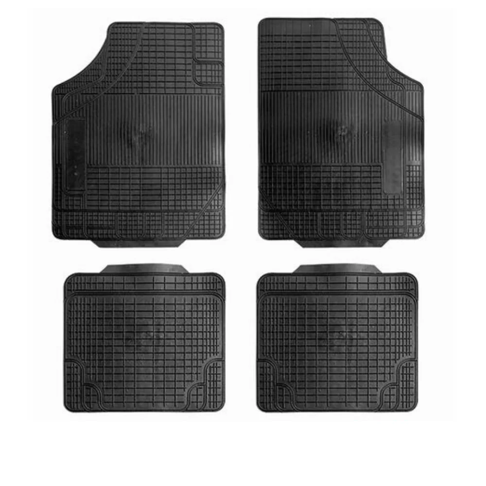 JOGO DE TAPETE AUTOMOTIVO BORRACHA FLEXÍVEL UNIVERSAL MODELO D PRETO COM TEXTURA ANTIDERRAPANTE 4 PEÇAS - FRISART 80008