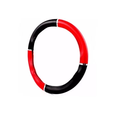 CAPA PARA VOLANTE PRETO E VERMELHO com anel cromado UNIVERSAL - VELOX 901401