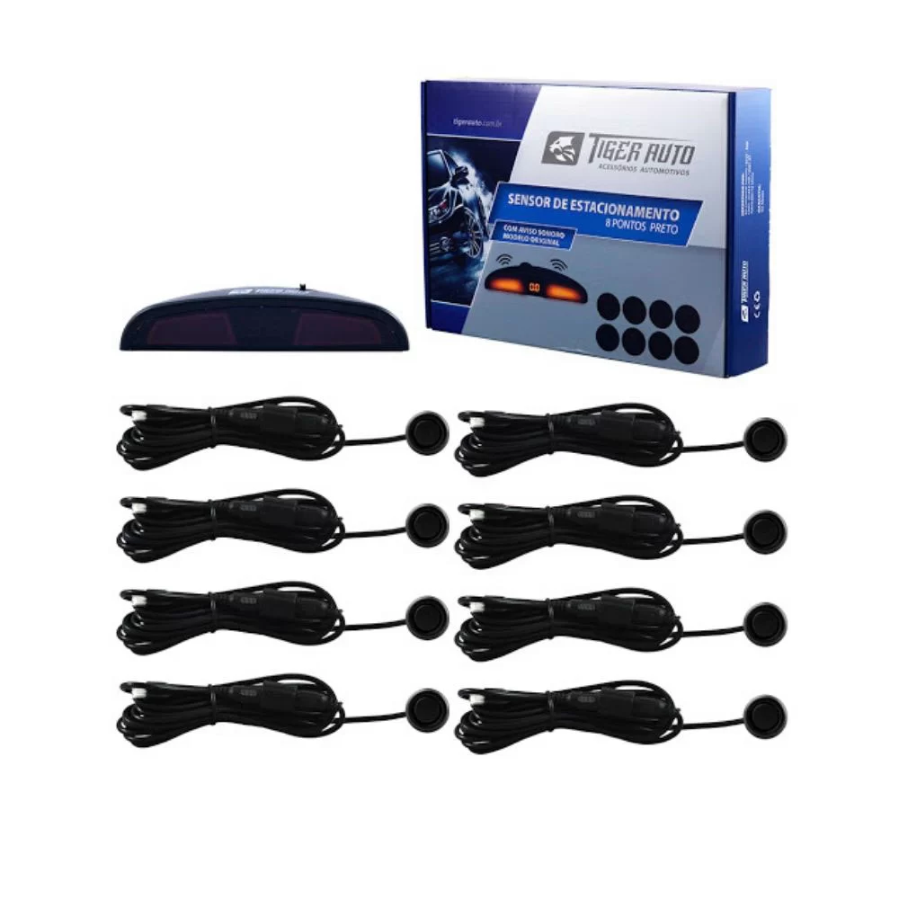 SENSOR DE ESTACIONAMENTO PRETO UNIVERSAL 8 PONTOS COM TELA LCD 18,5MM - TIGER TG1307001