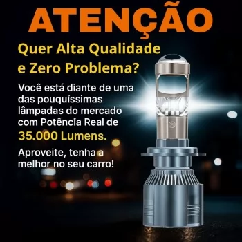 LAMPADA H-7 MINI PROJETOR LED 85W 12V 6000K 35000LM