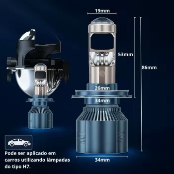 LAMPADA H-7 MINI PROJETOR LED 85W 12V 6000K 35000LM
