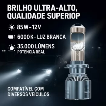 LAMPADA H-7 MINI PROJETOR LED 85W 12V 6000K 35000LM